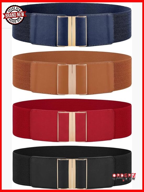 4 Pack Stretch Waist Belts for Women with Interlocking Buckle Leather